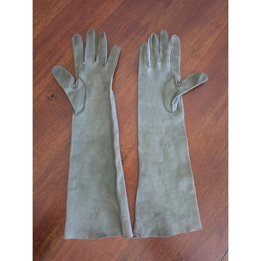 Max Mara S Women Green Gloves Italy Classic Elbow Long Leather